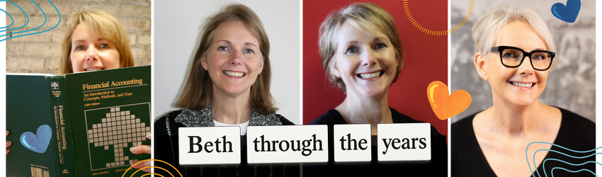 4 headshots of Beth through her tenure at the Loft