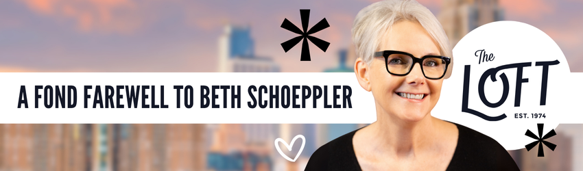 Banner for blog post with Beth Schoeppler's photo and the text "A Fond Farewell to Beth"