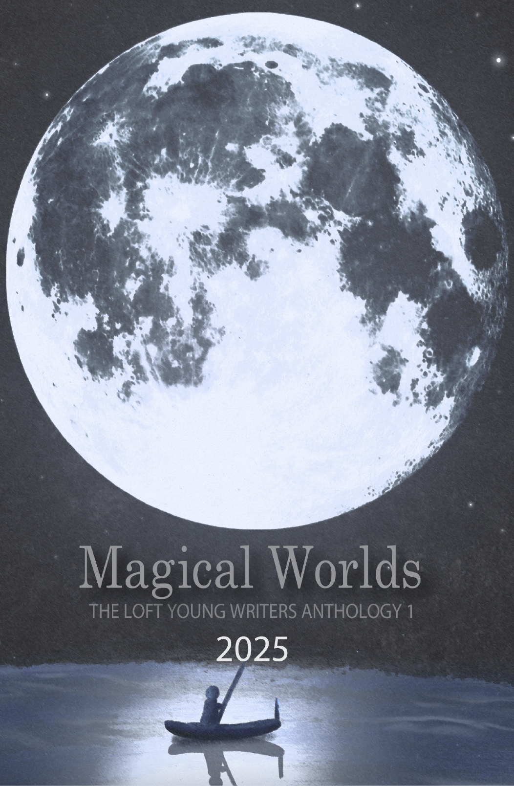 moon with silhouette of person in boat 